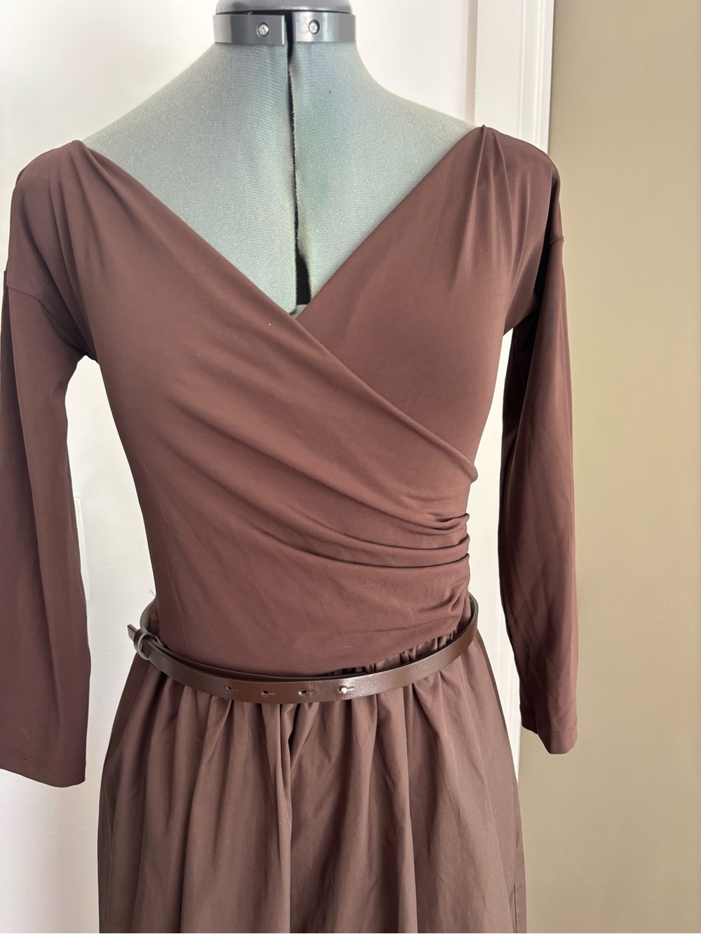 Max Mara Kaiser Belted Brown Maxi Midi Dress Wrap Bodice NWT Size M
